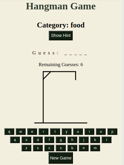 screenshot of hangman game